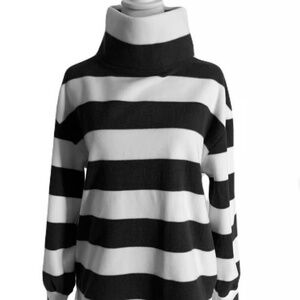 Dudley Stephens Greenpoint Turtleneck in Vello Fleece, NWT, Small Blk/Crm Stripe